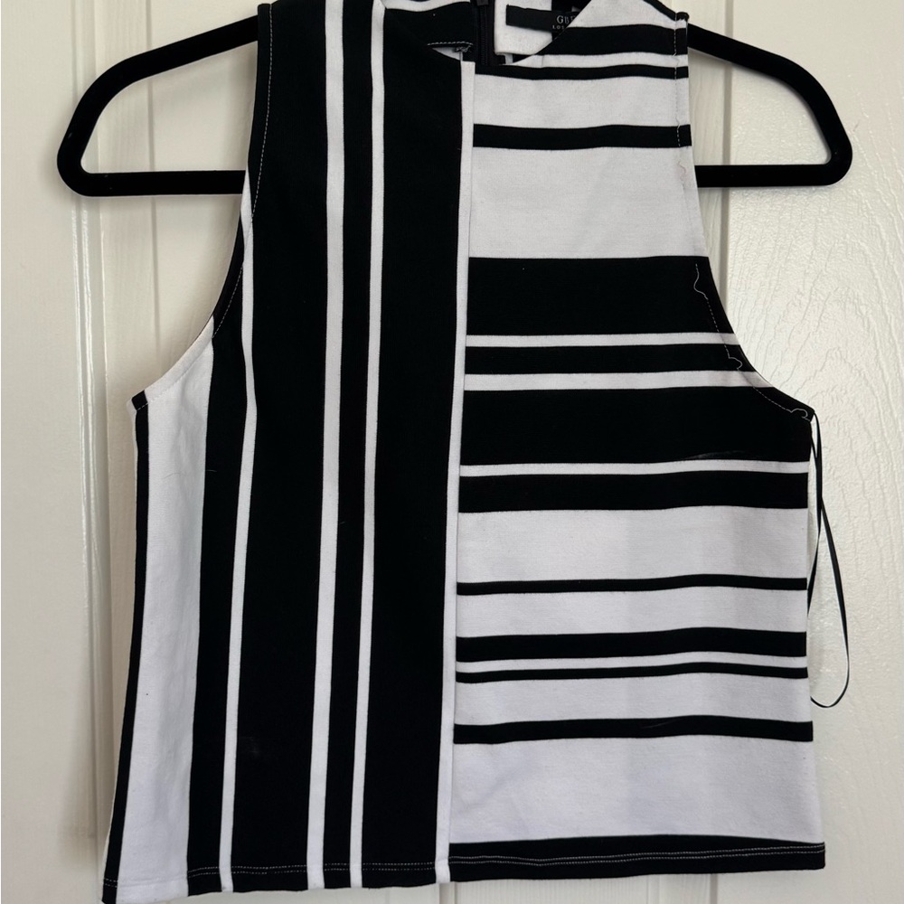 Guess Black and White Graphic Asymmetrical Tank Top